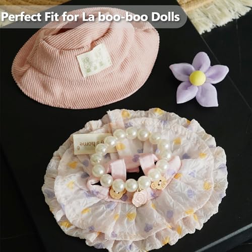 17cm Doll Clothes Set with Hat Pearl Necklace Bag Accessories Blue I8424