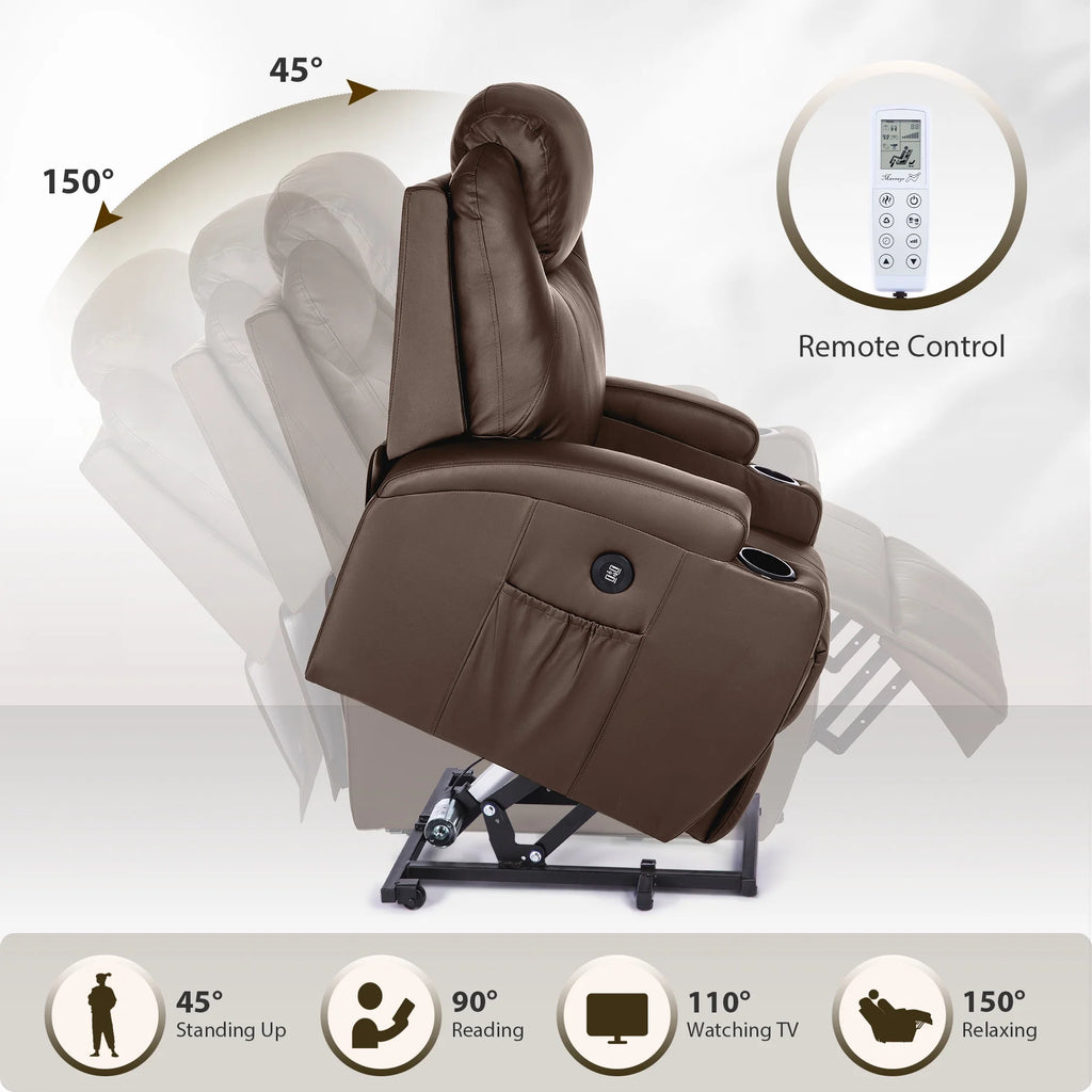 Brown Recliner Chair with Heated Massage Footrest Cup Holders USB Port V930