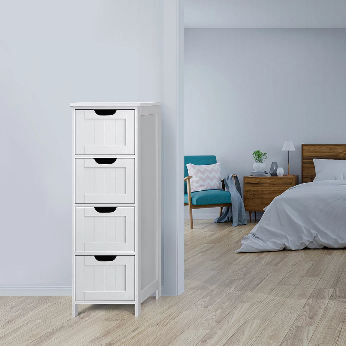 White 4 Drawer Wooden Floor Cabinet O79609