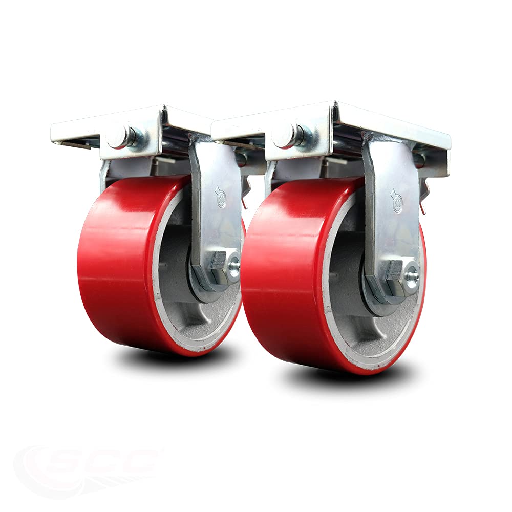 Rigid Caster – 6 Inch Red Poly on Cast Iron Wheel M63768