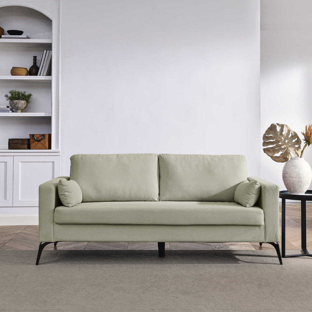 Beige Corduroy 3-Seater Sofa with Square Arms R850819