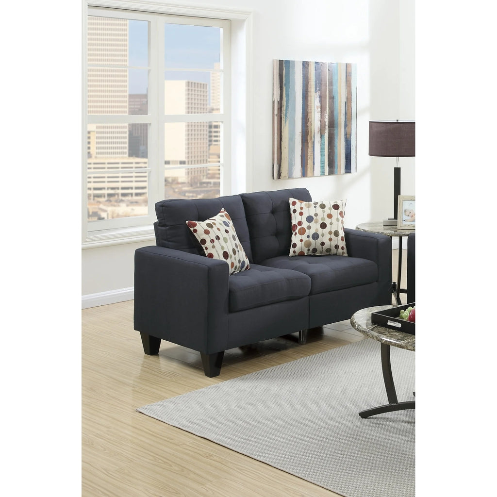Black Polyfiber Tufted Sofa Loveseat 2pc Set U316