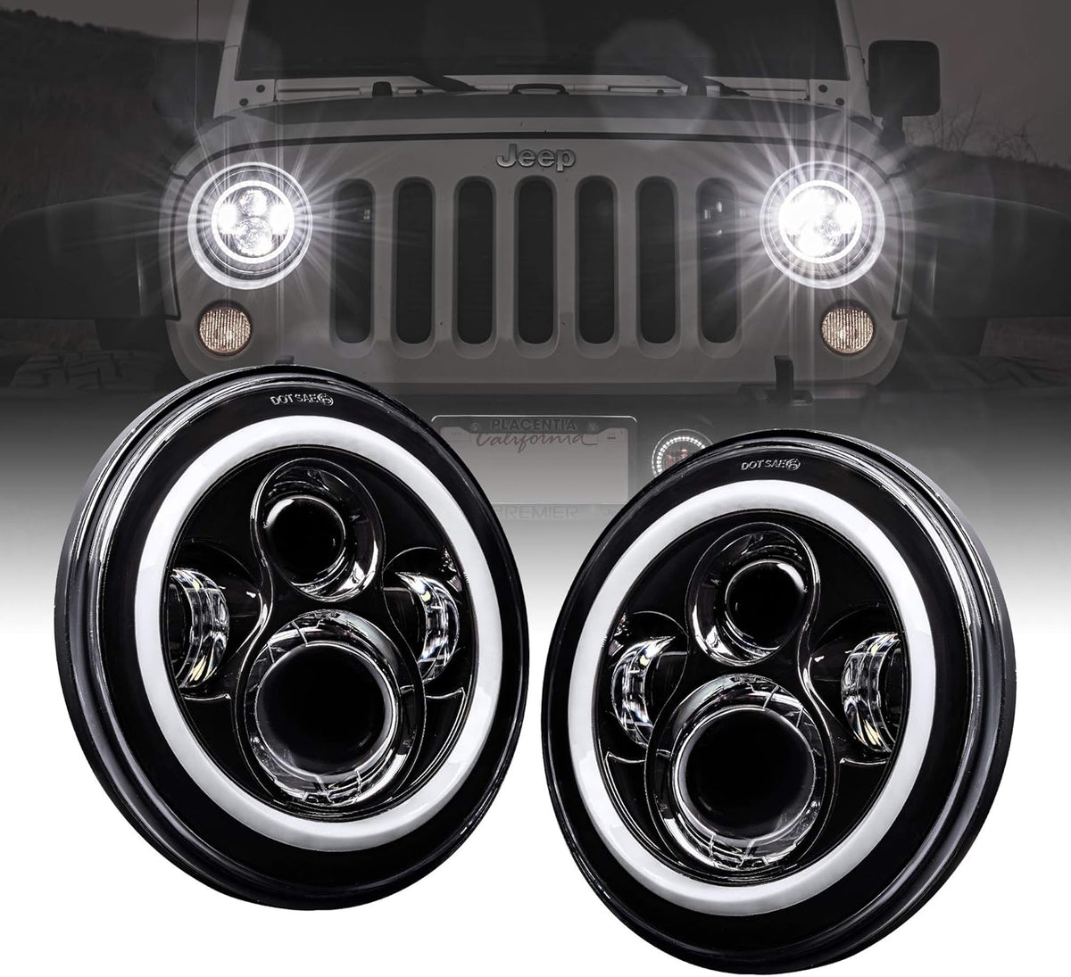 4 Fog Light + 7 Round CREE LED Headlights Replacement for Jeep Wrangler 1987-2018 D68256