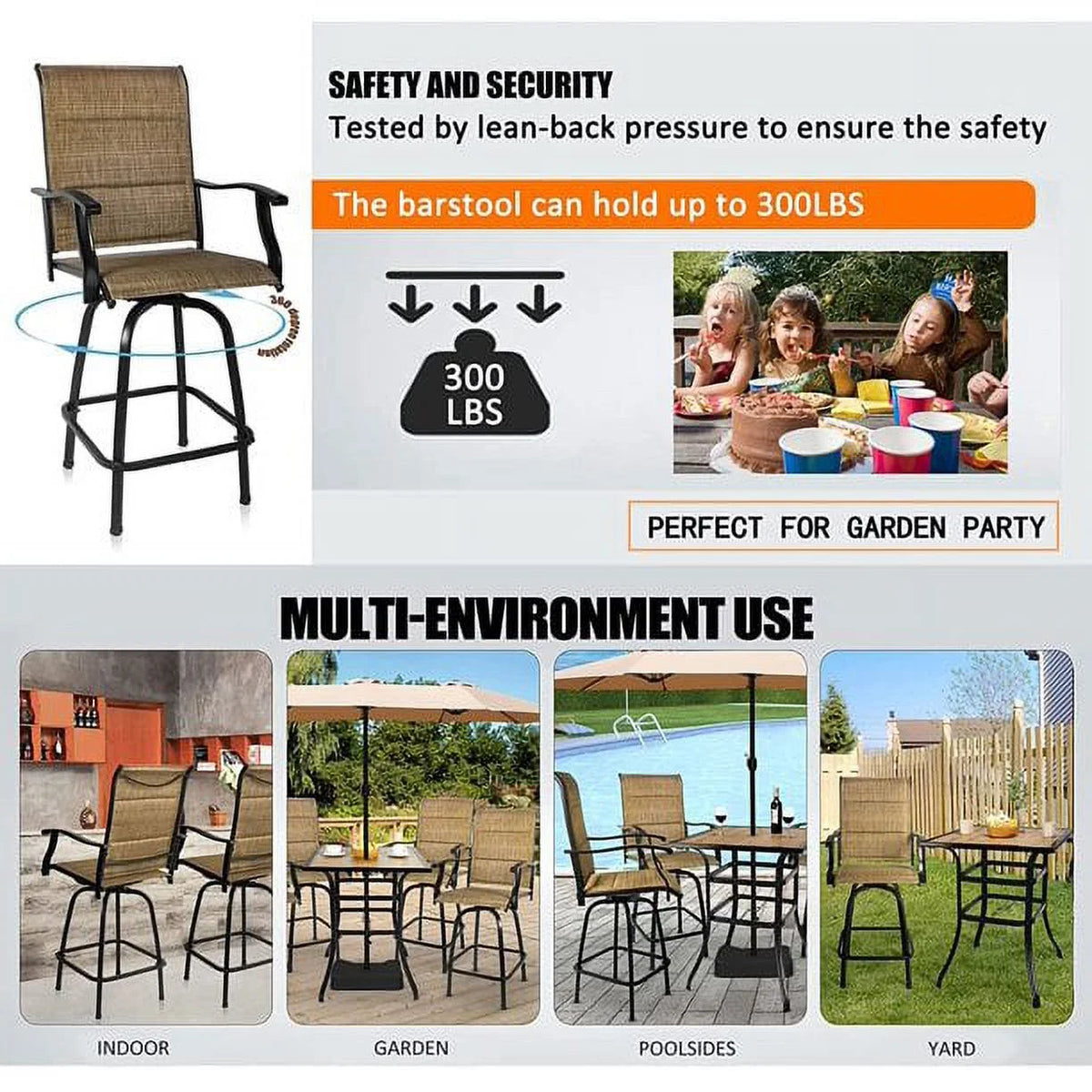 5-Piece Outdoor Textile Bar Set with Swivel Bar Stools X86107