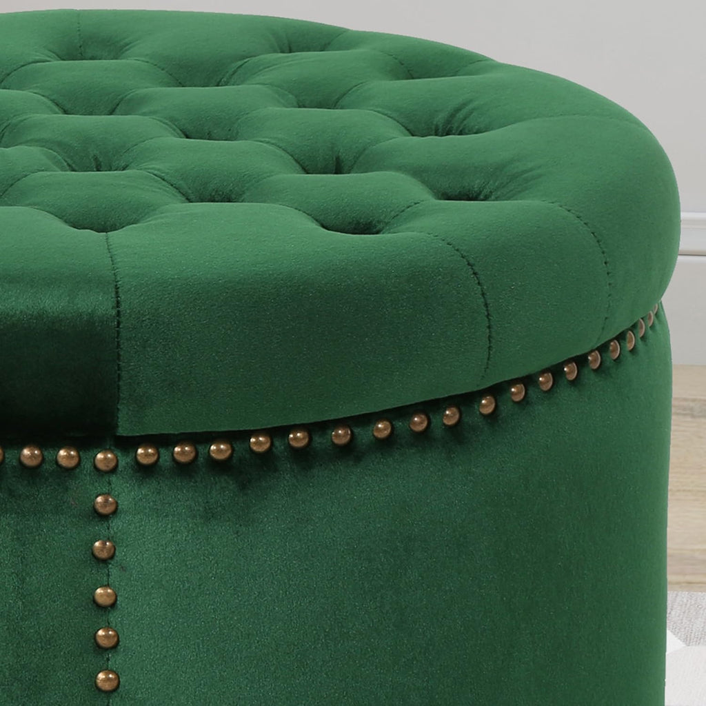 Emerald Velvet Tufted Ottoman U5819