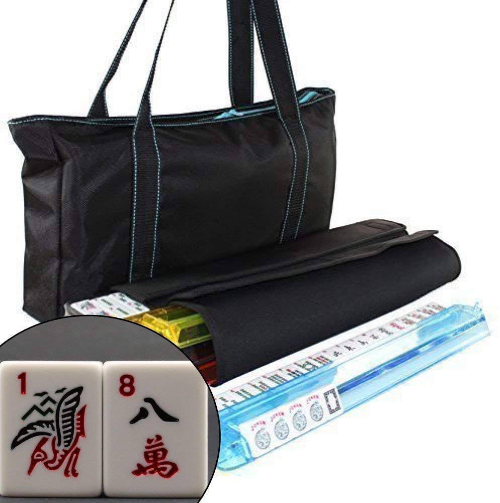 Waterproof Black Nylon Mahjong Set Bag with Blue Stitches Q81926