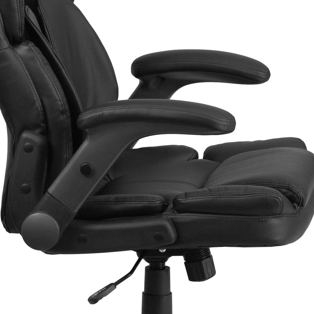 Black LeatherSoft Executive Swivel Ergonomic Office Chair with Flip-Up Arms L5090