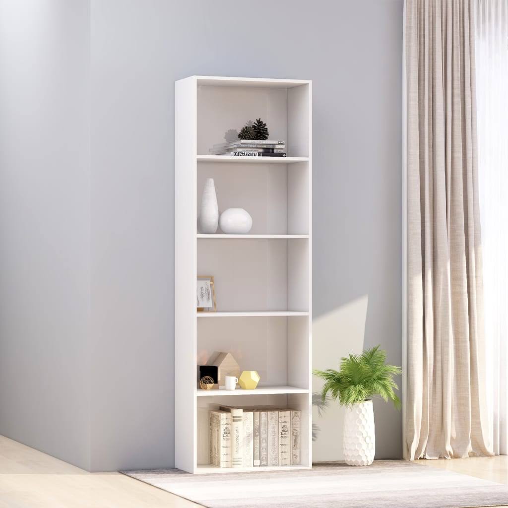 5-Tier High Gloss White Chipboard Book Cabinet J27649