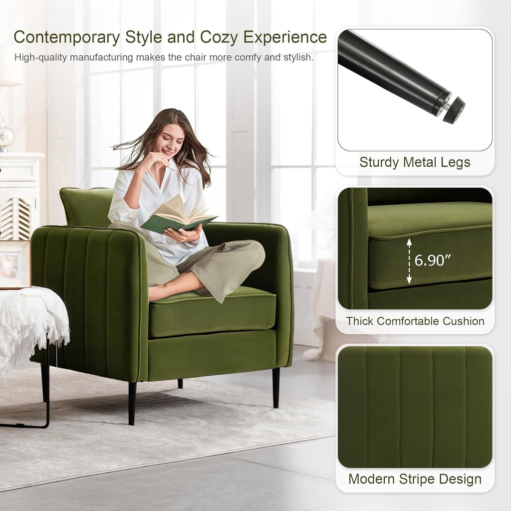 Olive Green Velvet Accent Chair Y50468