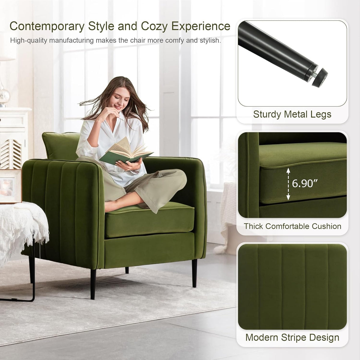 Olive Green Velvet Accent Chair Y50468
