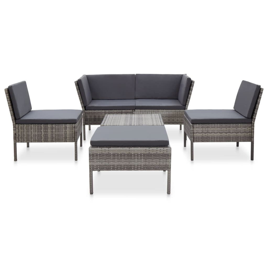 6 Piece Outdoor Conversation Set Gray Poly Rattan Patio Sectional Set M446