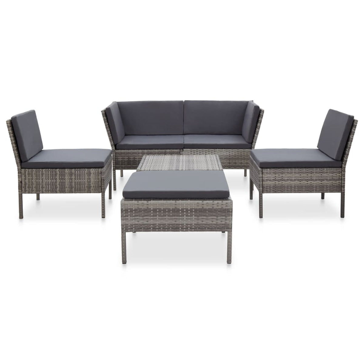 6 Piece Outdoor Conversation Set Gray Poly Rattan Patio Sectional Set M446