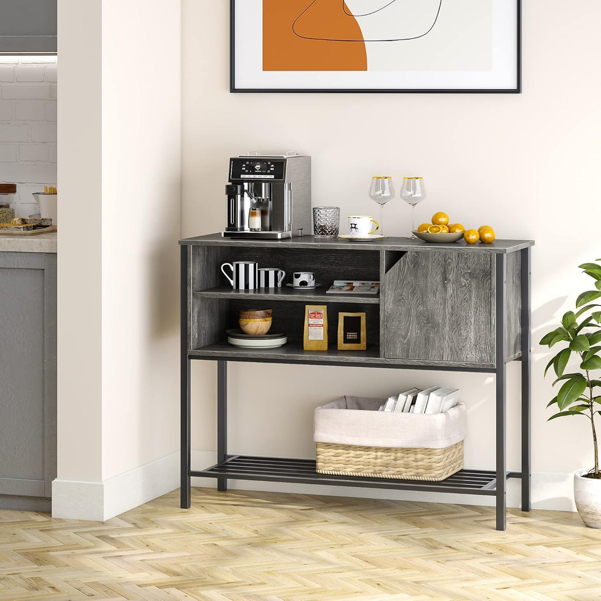 Black Kitchen Sideboard with Storage Buffet Cabinet Coffee Bar Console Table E4219
