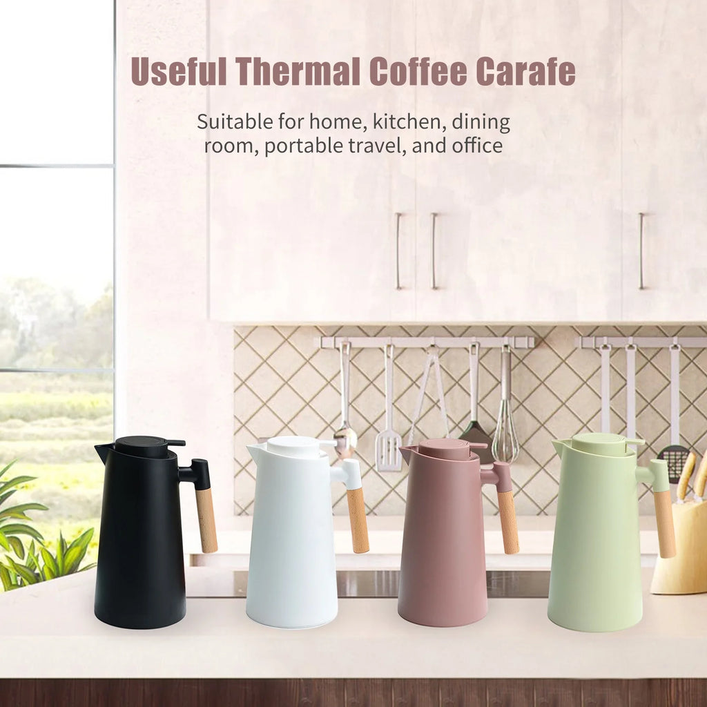 1L Double Walled Thermal Coffee Carafe with Wood Handle E126