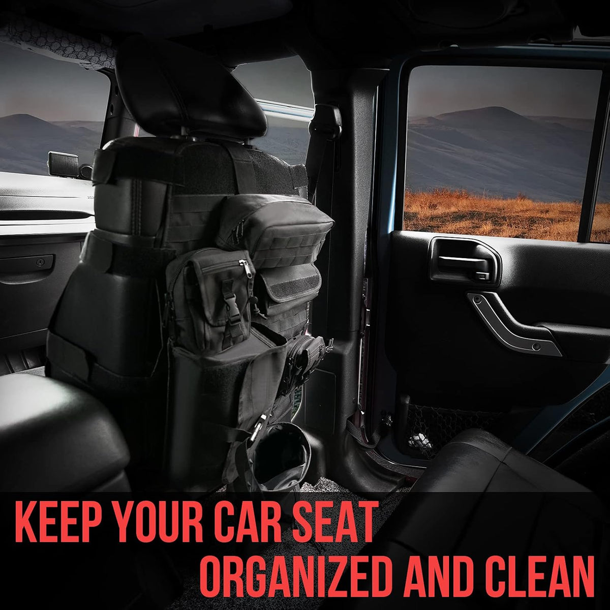 Tactical Car Seat Back Organizer with 6 Detachable Pockets Pack of 2 E1438