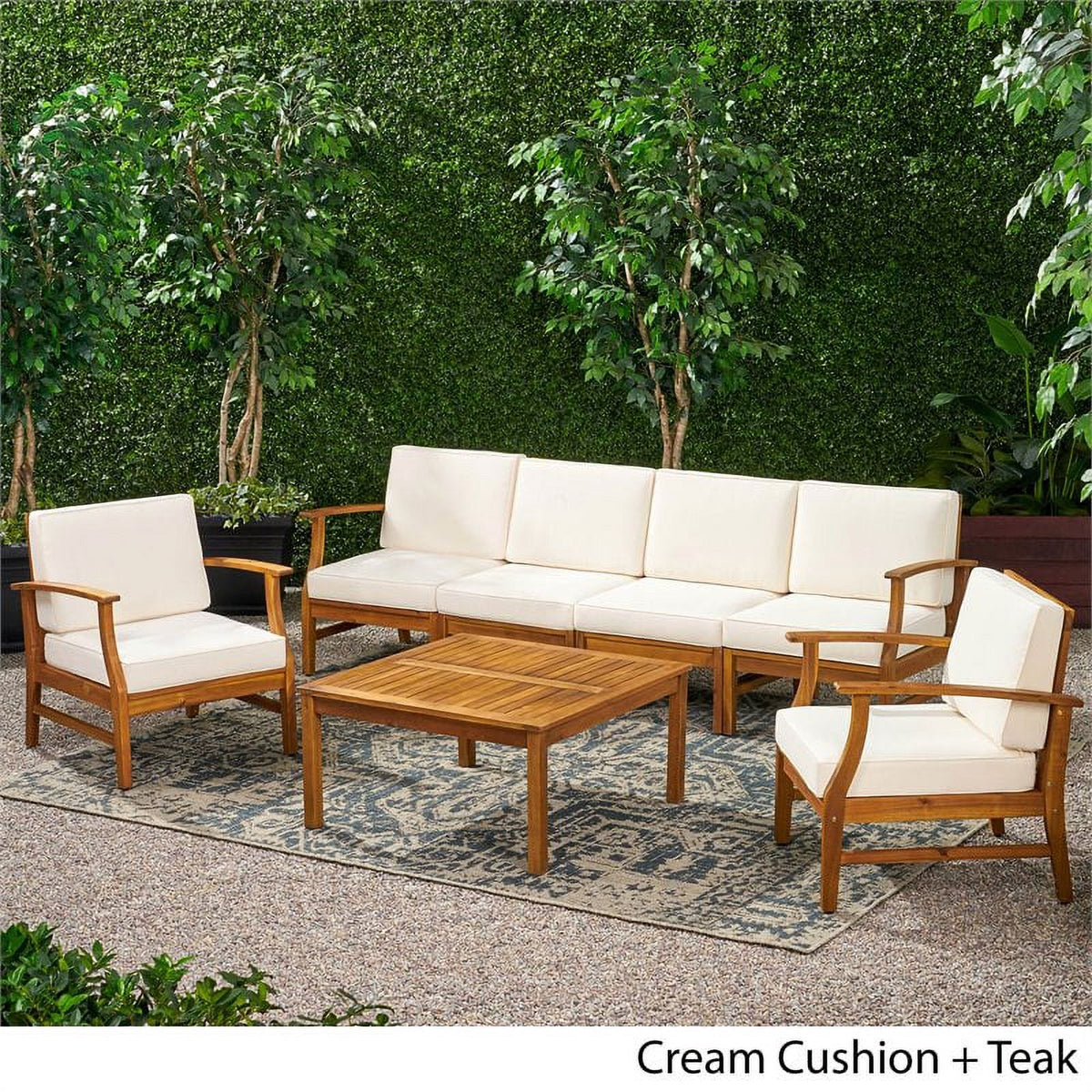 6 Seater Acacia Wood Sofa Set with Cream Cushions G35567