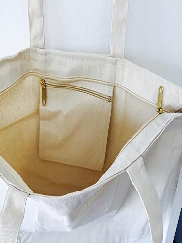 6 Pack Heavy Canvas Large Tote Bag with Zippered Closure V38970