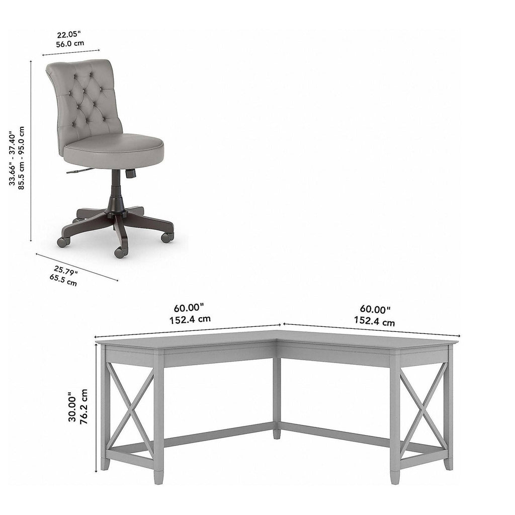 60W L Shaped Desk with Mid Back Tufted Office Chair, Gray T994652