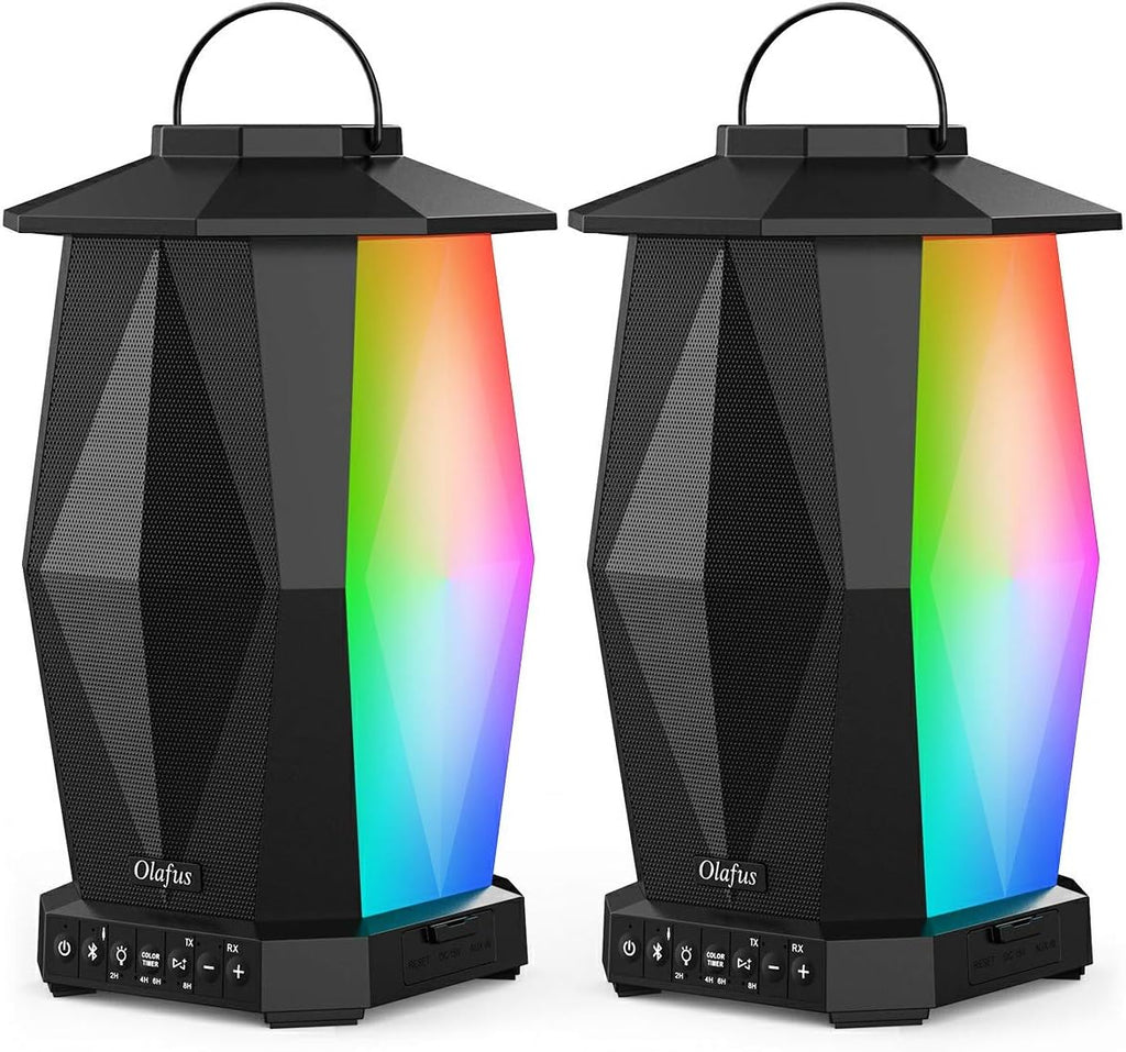 Outdoor Bluetooth Lantern Speakers 2 Pack, 25W Waterproof Wireless with LED Mood Lights, 20H Playtime E1088