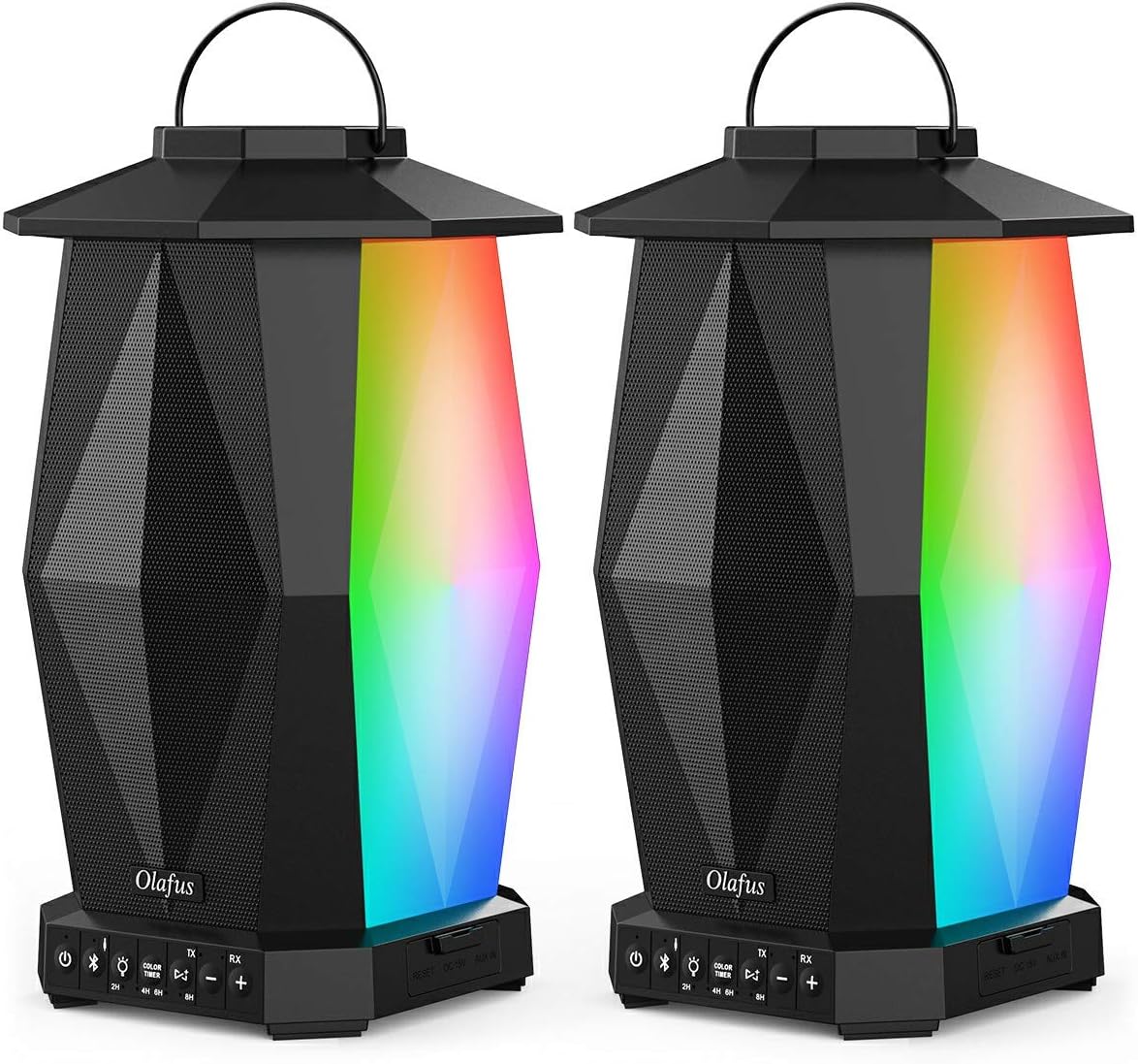 Outdoor Bluetooth Lantern Speakers 2 Pack, 25W Waterproof Wireless with LED Mood Lights, 20H Playtime E1088