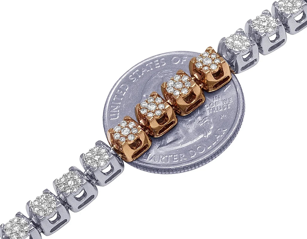 10K Two Tone Gold Diamond Cluster Chain Necklace 10 CT 24" B103
