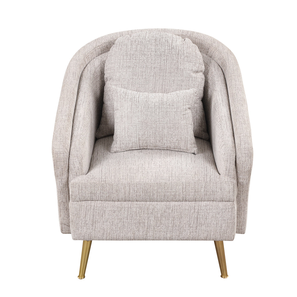 Light Grey Upholstered Accent Chair with Lumbar Pillow and Metal Legs I4627