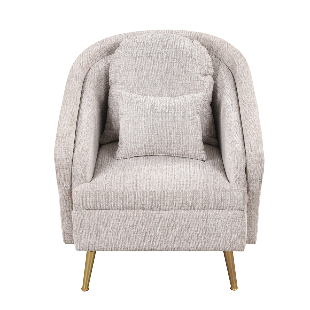 Light Grey Upholstered Accent Chair with Lumbar Pillow and Metal Legs I4627