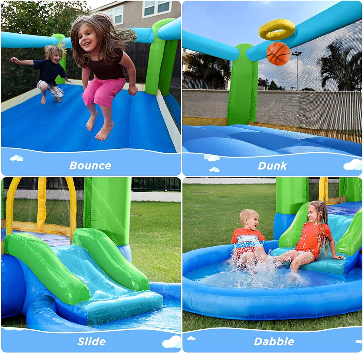 Inflatable Bounce House with Blower, Waterslide & Pool A503