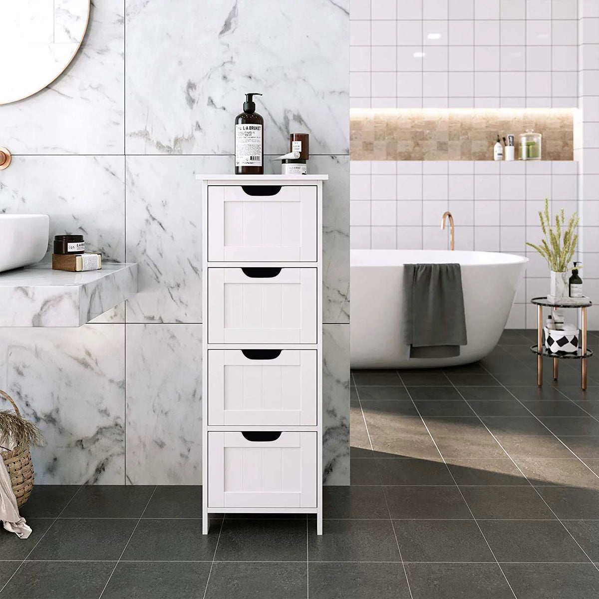 White 4 Drawer Wooden Floor Cabinet O79609