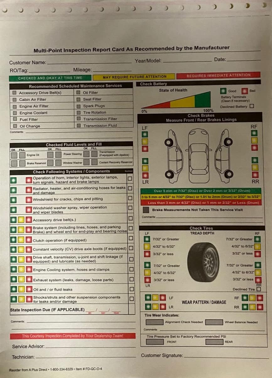Multi-Point Inspection Form 2 Part 4 Color Pack of 2 P81226