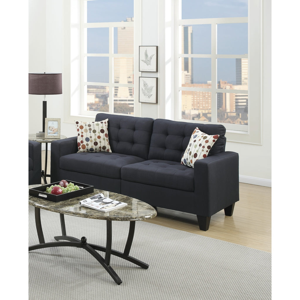 Black Polyfiber Tufted Sofa Loveseat 2pc Set U316