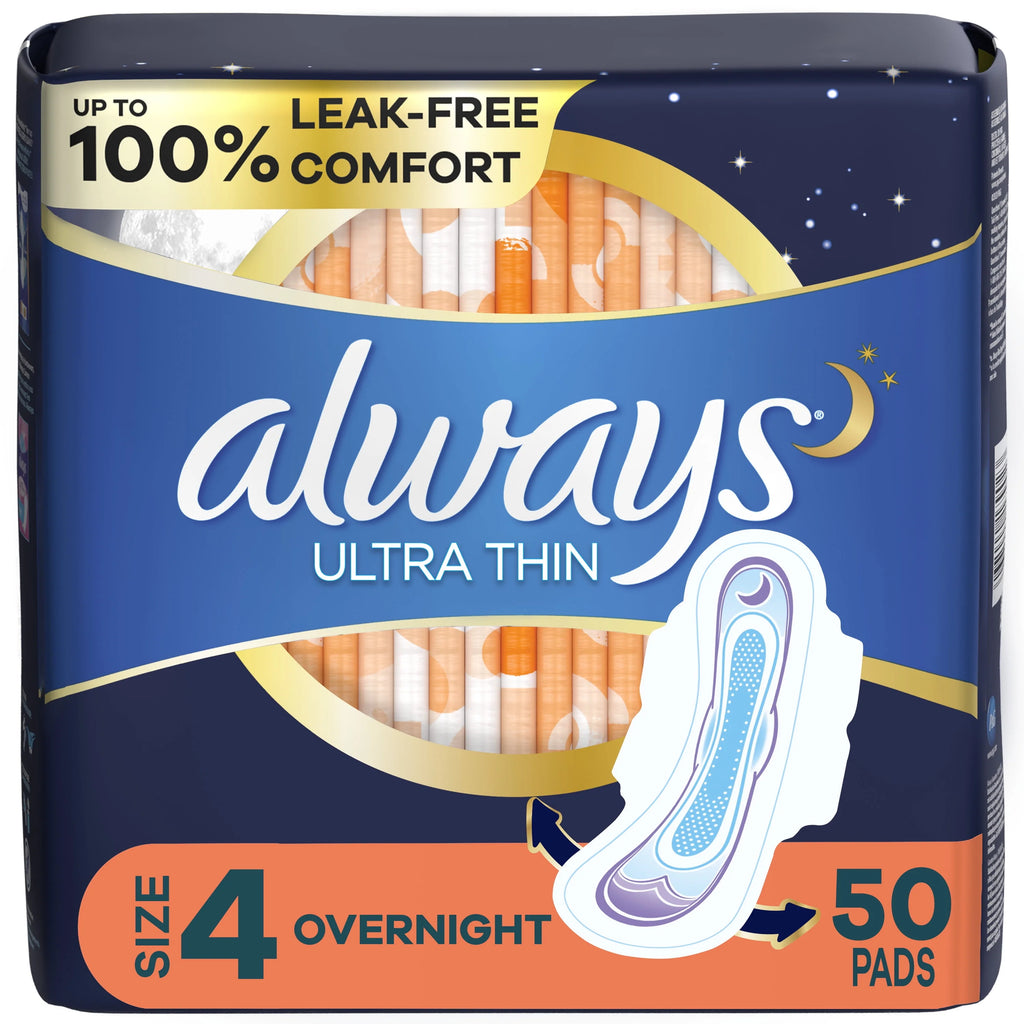 Ultra Thin Overnight Pads with Wings, Size 4, 50 CT J4189