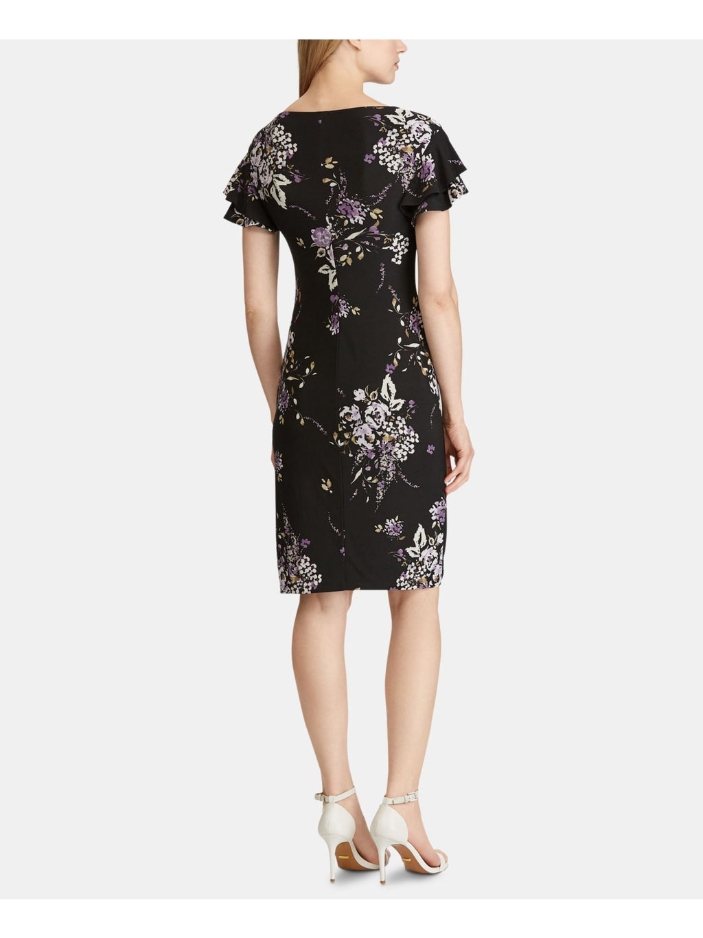 Black Floral Short Sleeve Sheath Dress B9674