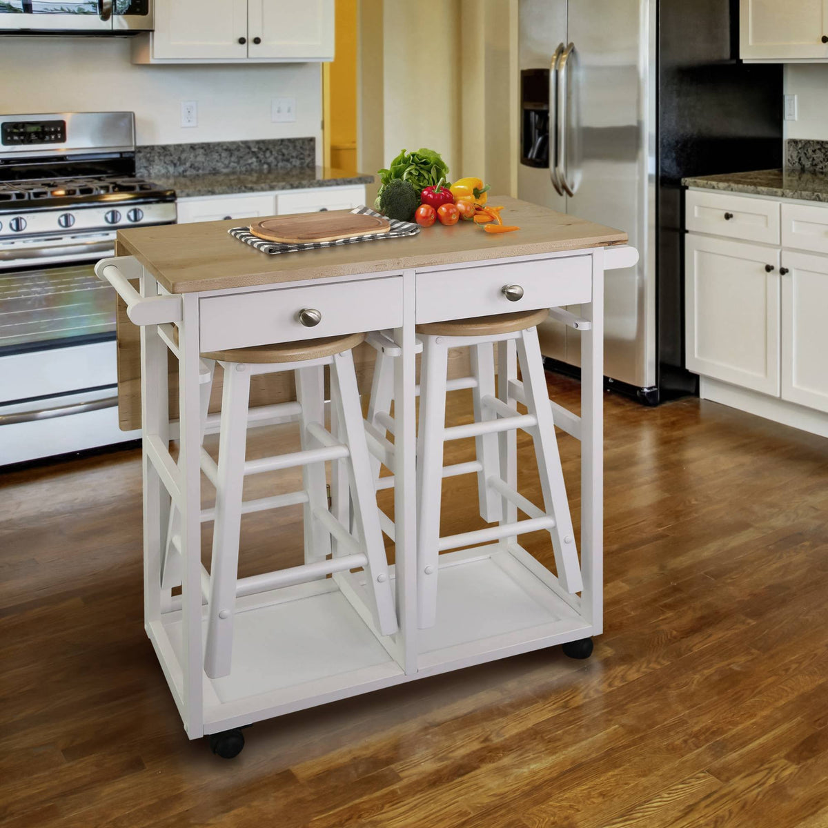 American Maple Drop Leaf Table Top Breakfast Cart Natural White Q65175
