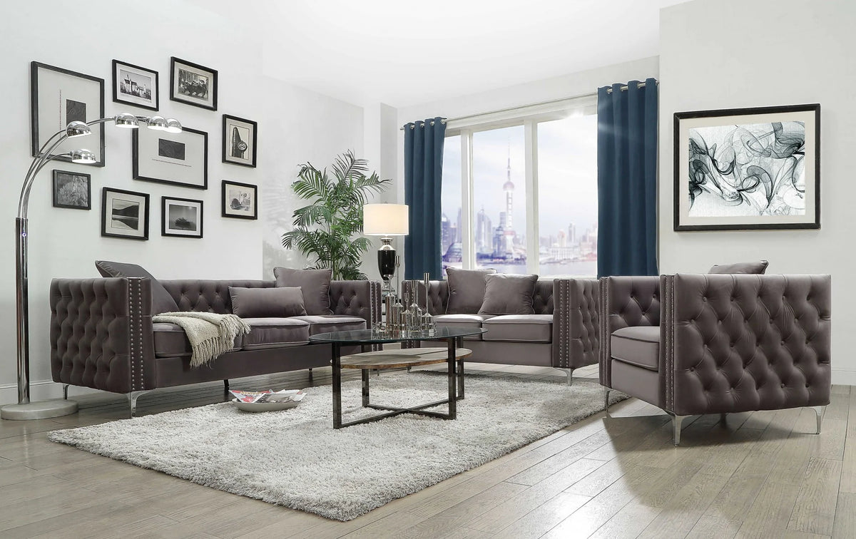 Dark Slate Gray Velvet Tufted Chesterfield Chair F9552