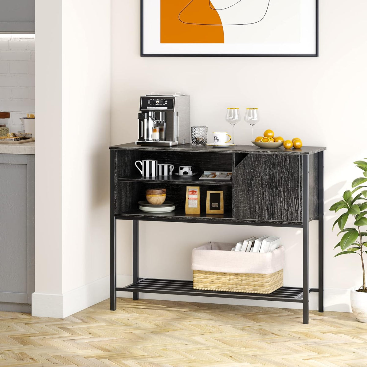 Black Kitchen Sideboard with Storage Buffet Cabinet Coffee Bar Console Table E4219