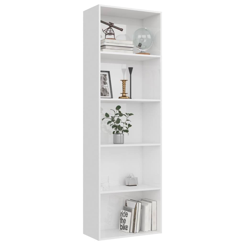 5-Tier High Gloss White Chipboard Book Cabinet J27649