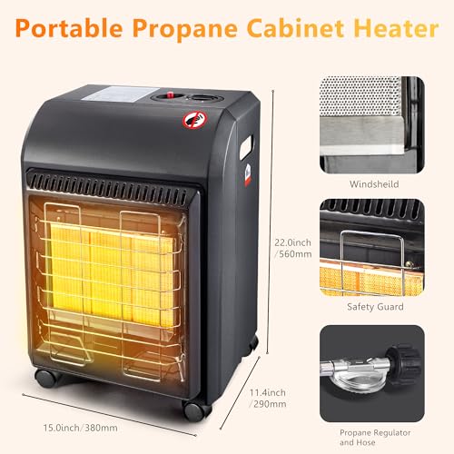 Propane Patio Heater, Portable Outdoor 18000BTU Gas Radiant Heater E60783