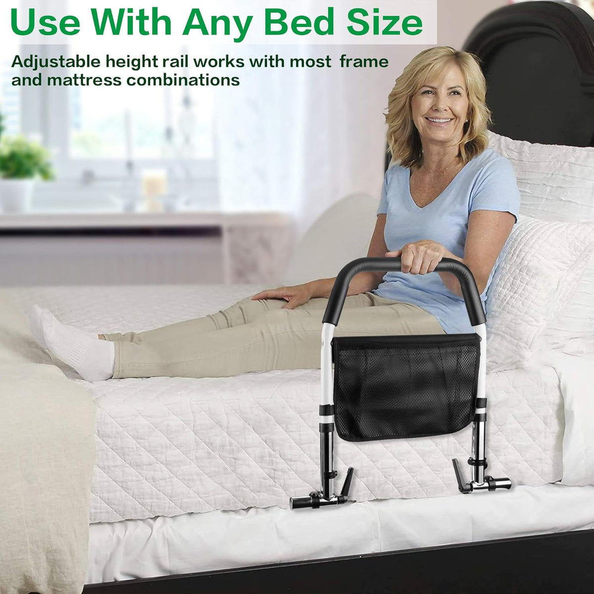 Bed Rails with Storage Pocket, Height Adjustable, Pack of 2 U523150