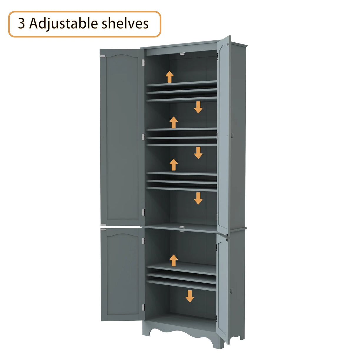72" H Freestanding Tall Pantry Cabinet with 2 Large Cabinets and Adjustable Shelves F72085