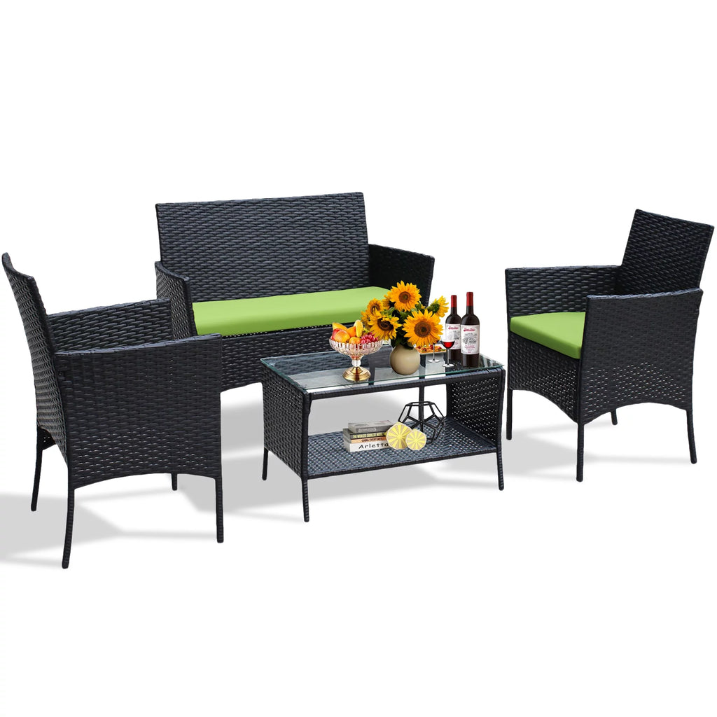 4 Pc PE Rattan Outdoor Furniture Set with Cushions U57730