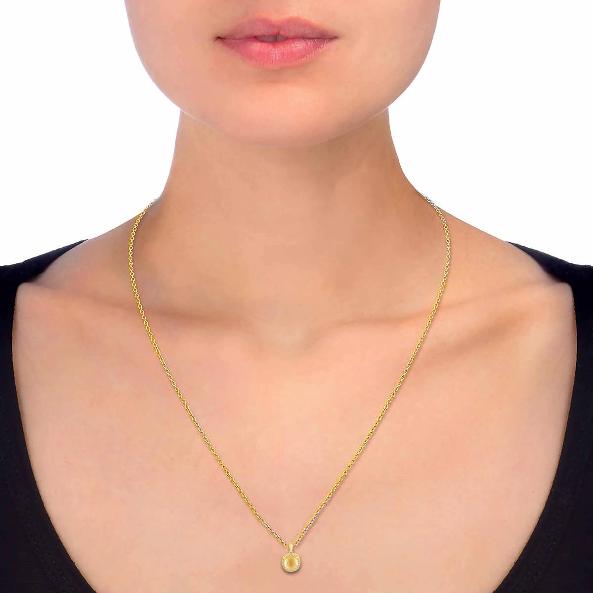 925 Sterling Silver Yellow Gold Face Pendant Necklace C287515
