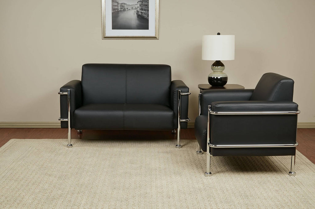 Bonded Leather Love Seat with Chrome Accents Z216