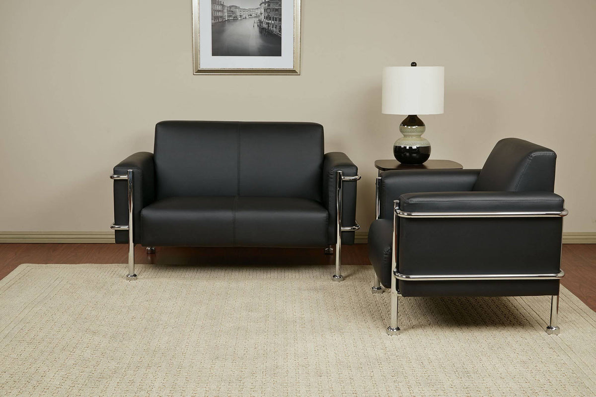 Bonded Leather Love Seat with Chrome Accents Z216