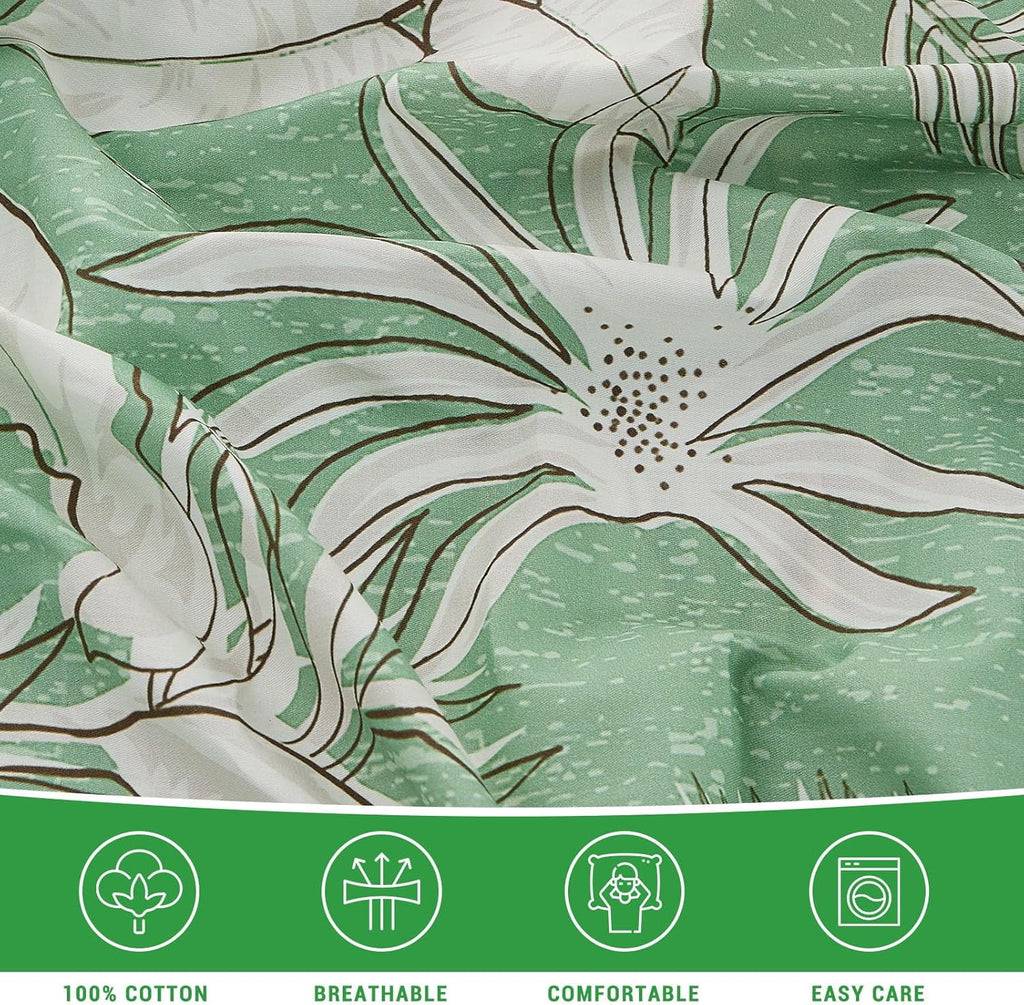 Green Floral Cotton Sheet Set Queen Size 4PC G6774
