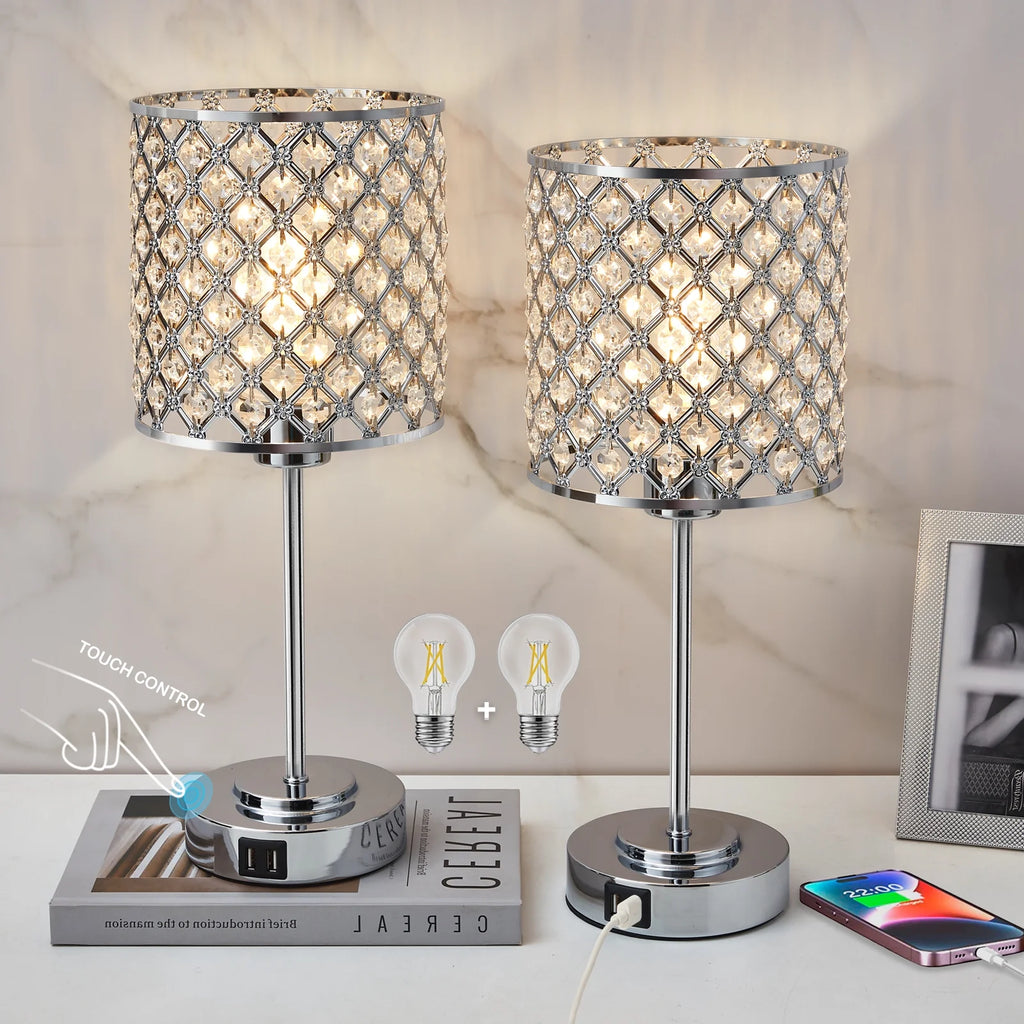 Crystal Table Lamp Set of 2 with 2 USB Charging Ports M23675