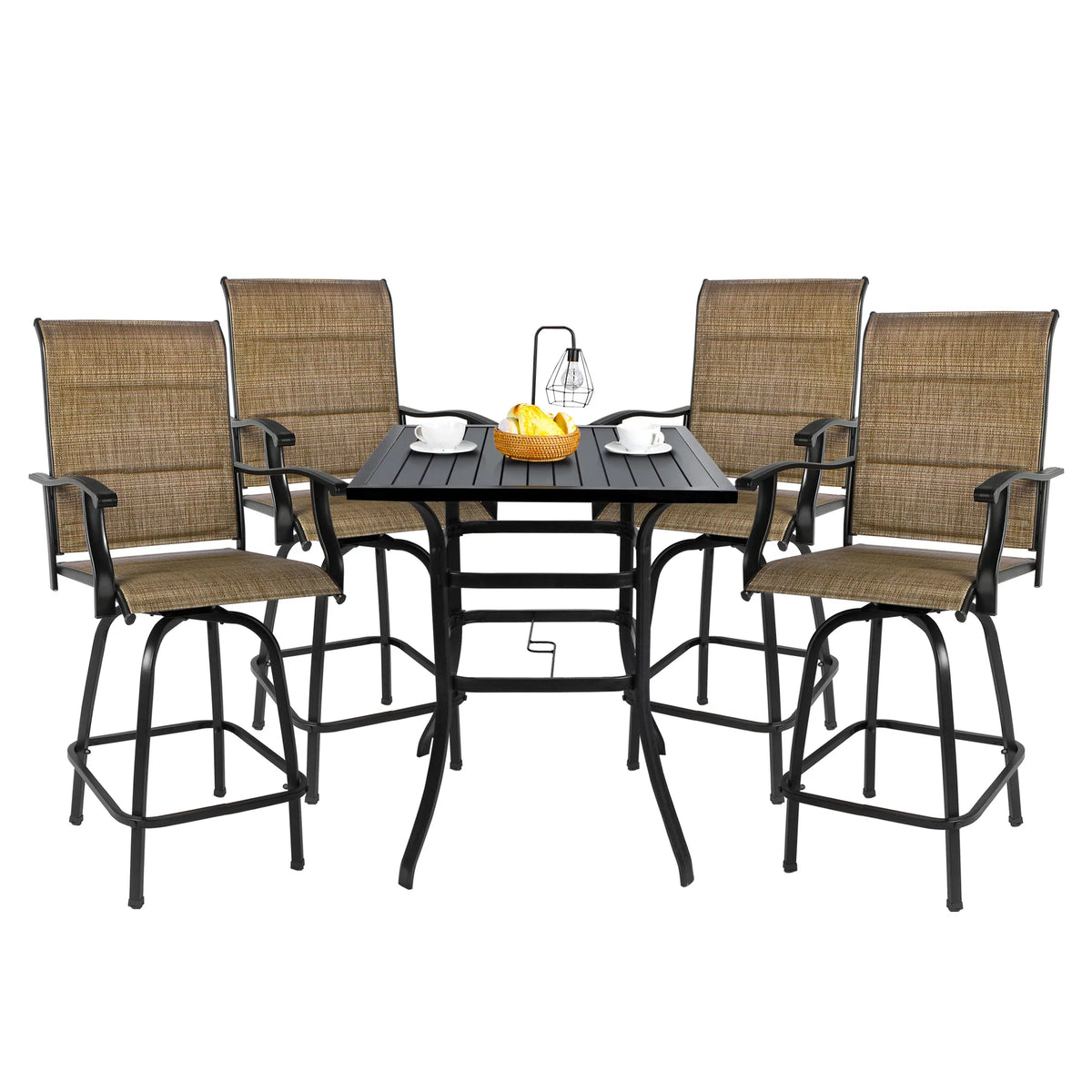 5-Piece Outdoor Textile Bar Set with Swivel Bar Stools X86107