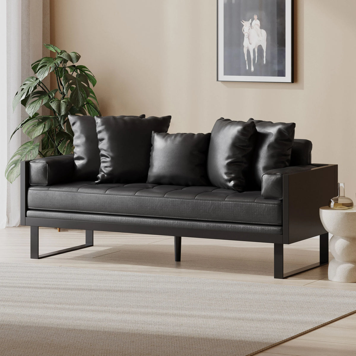 Oversized Faux Leather Loveseat with Accent Pillows G16039