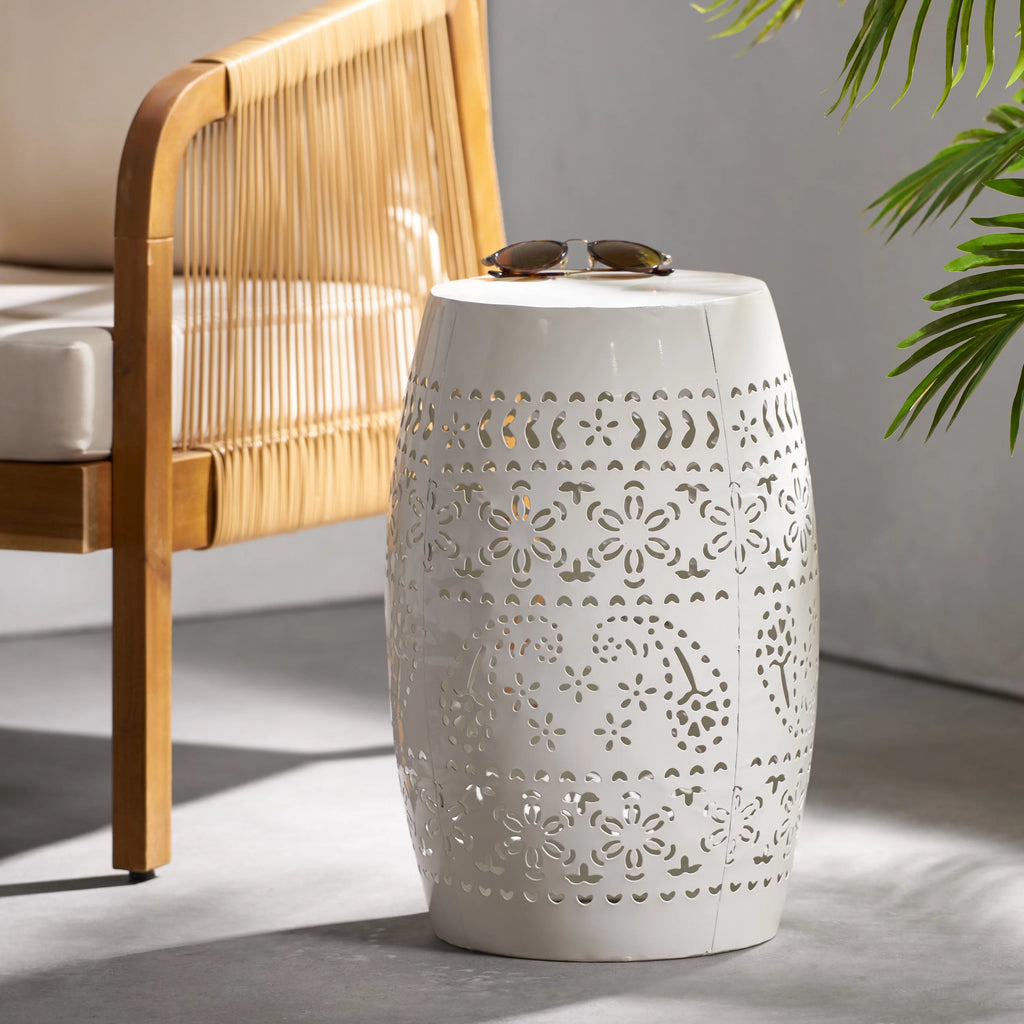 White 12 Lace Cut Iron Side Table I400