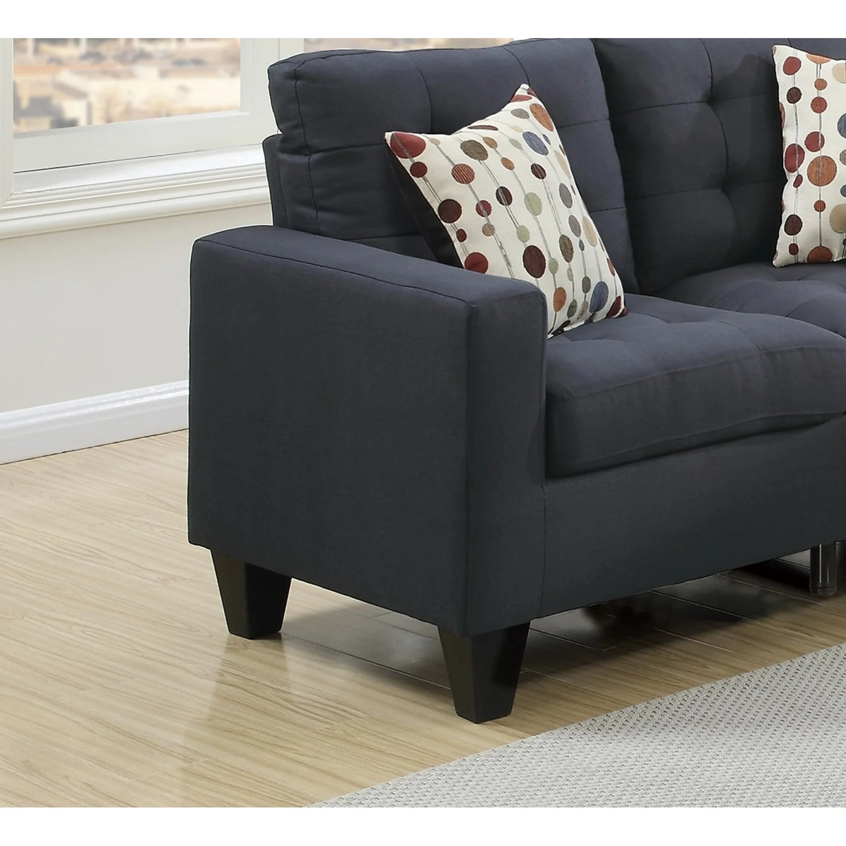 Black Polyfiber Tufted Sofa Loveseat 2pc Set U316